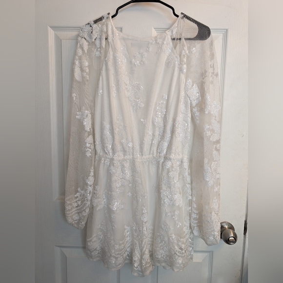 Size Medium Long Sleeve Lace and Sequin Romper from Lulus - Picture 3 of 5